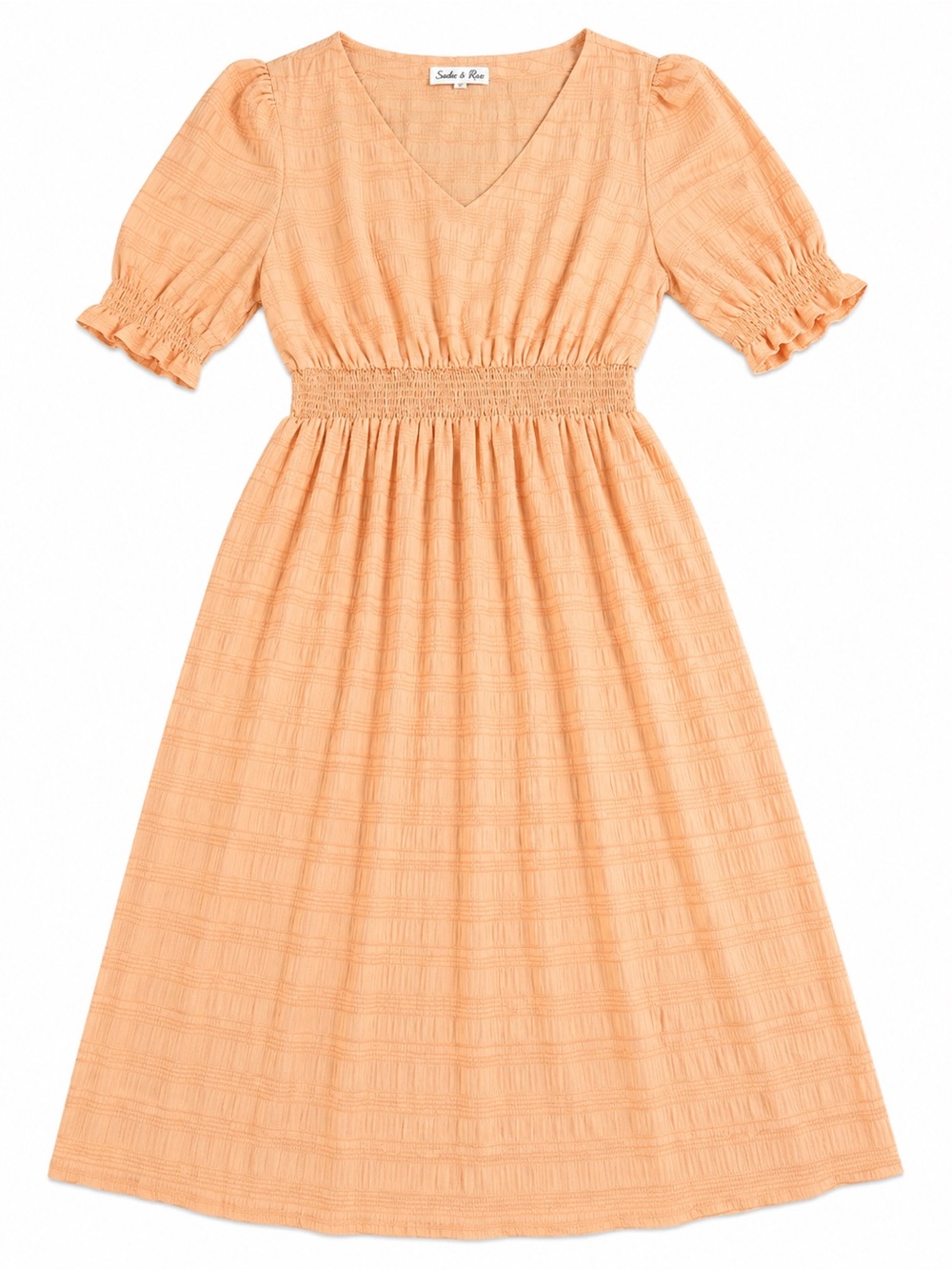 Sadie & Sage Peach V-Neck Smocked-Waist Midi Dress